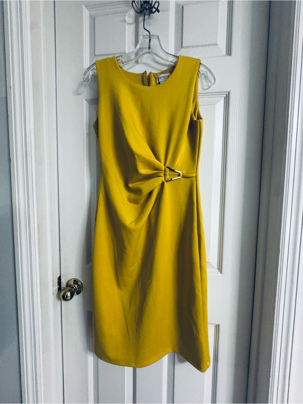Studio Mustard Yellow Midi Sheath Dress with Twisted Front Detail